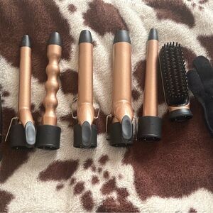 Gold Curling Iron Set with Attachments